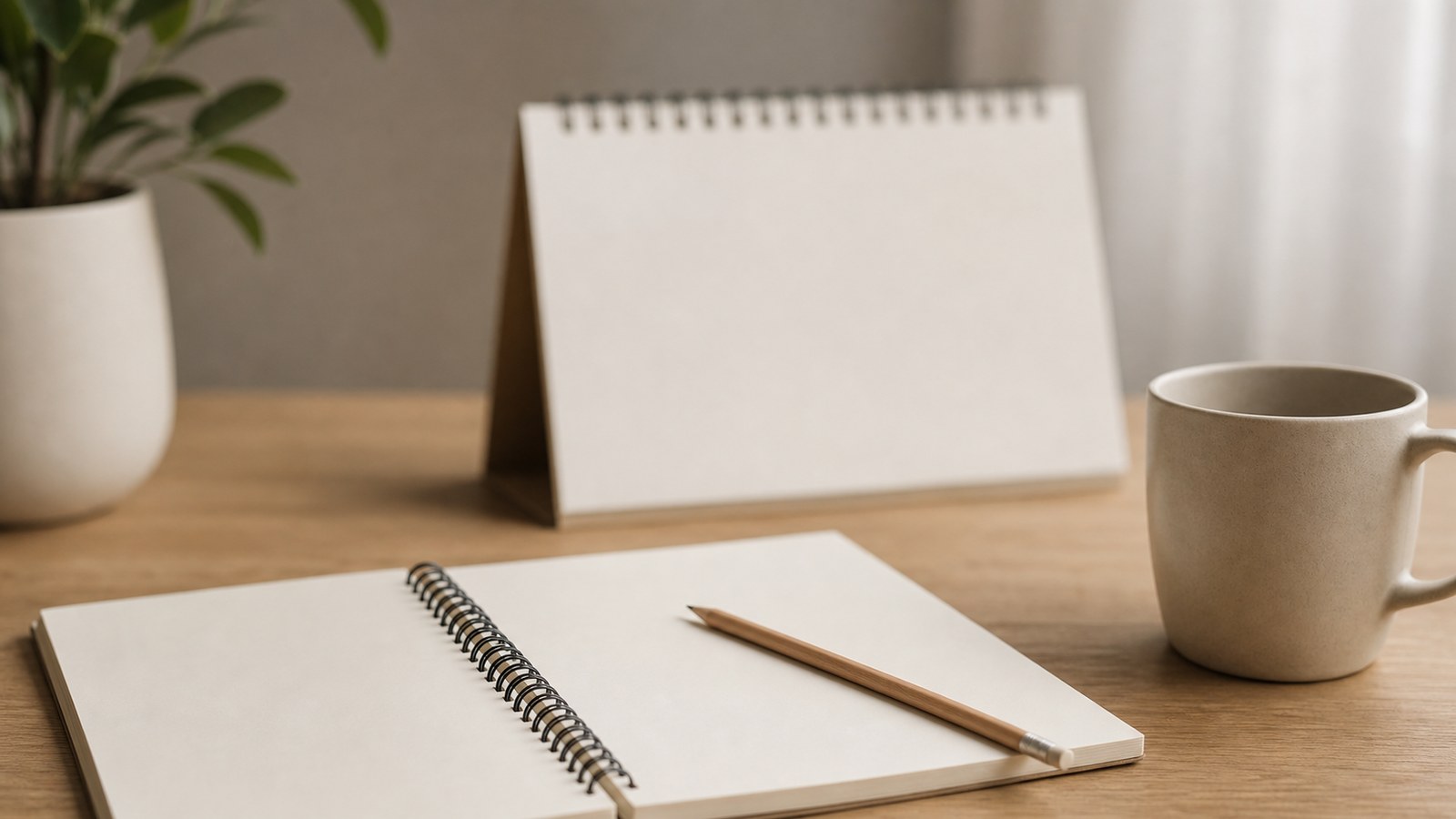 Paper calendar and notebook used for planning