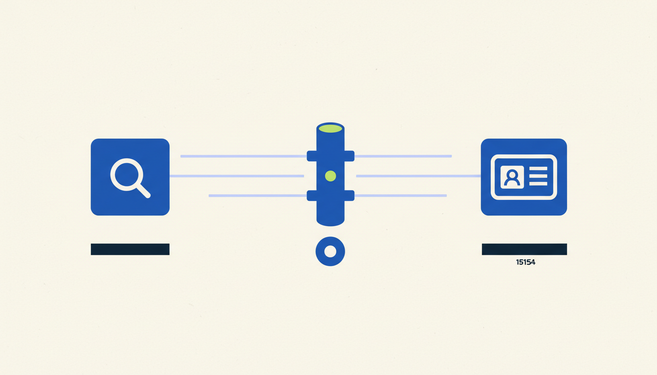 A search query path and a professional audience path converge at a B2B campaign decision point.