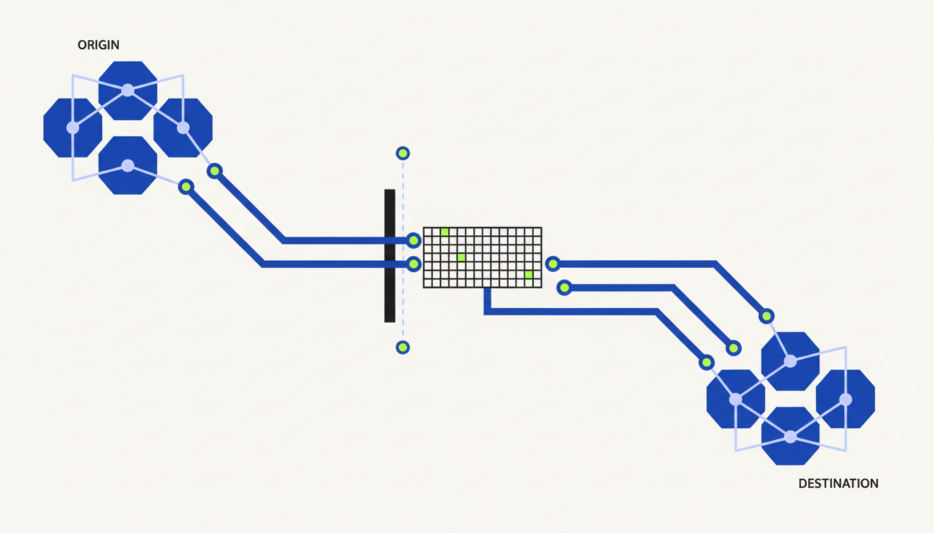A logistics network linking service lanes, buyer requirements, and qualified commercial routes.