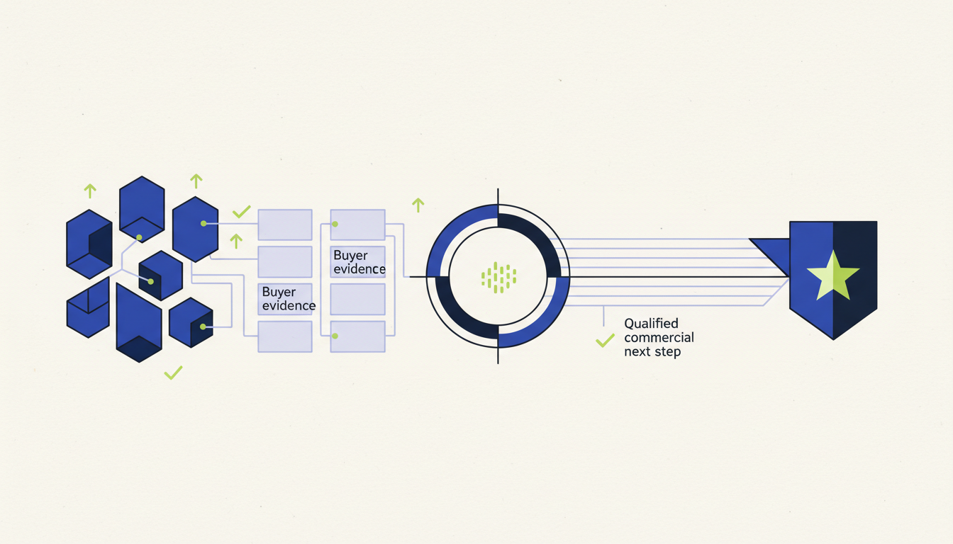 A path from professional expertise to buyer evidence, a qualified conversation, and a measurable commercial next step.