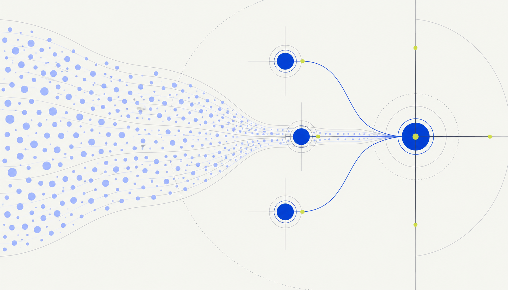 A broad B2B demand stream and a focused set of target accounts converge at a shared pipeline decision point.
